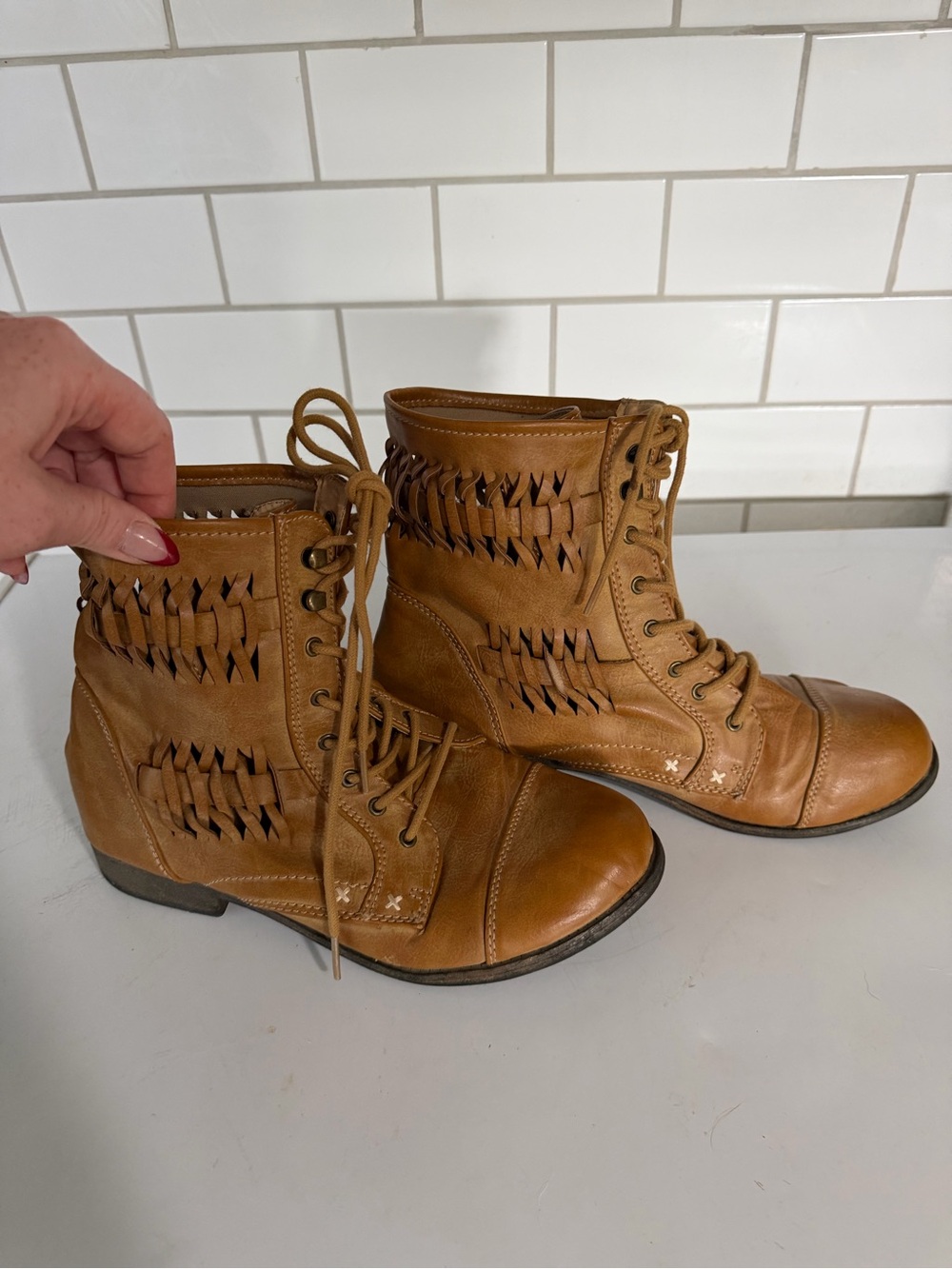 Rampage Tan Woven Lace-Up Ankle Boots